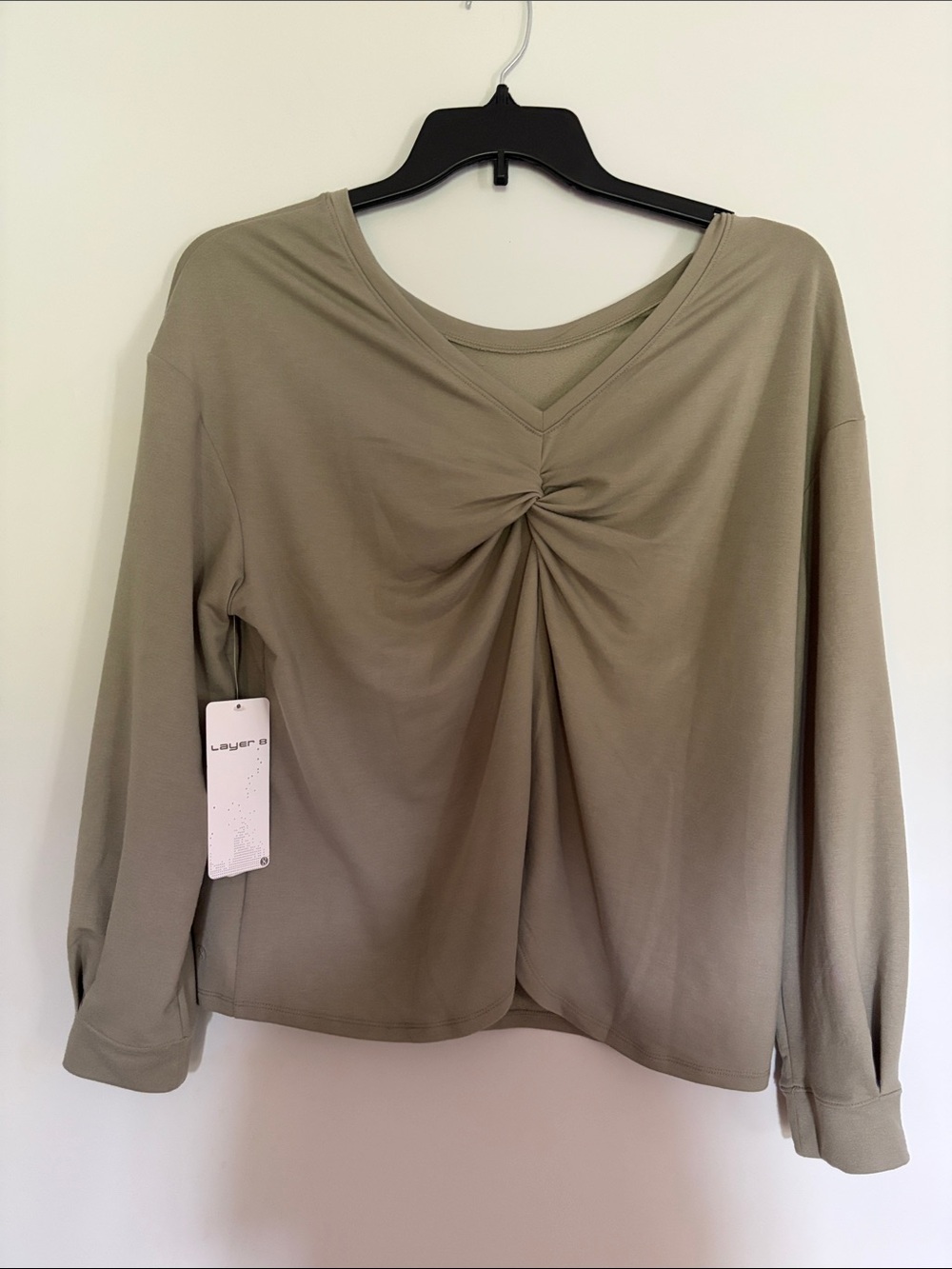 Layer 8 Olive Green Twist-Front V-Neck Long Sleeve Top